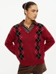 Pull col V à losanges