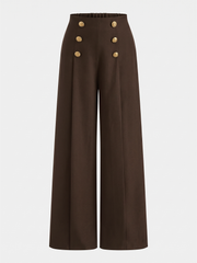 Pantalon ample à boutons dorés brun, pièce seule, vue de face