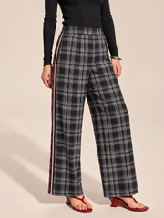Pantalon à carreaux bande latérale anthracite, vue portée de face