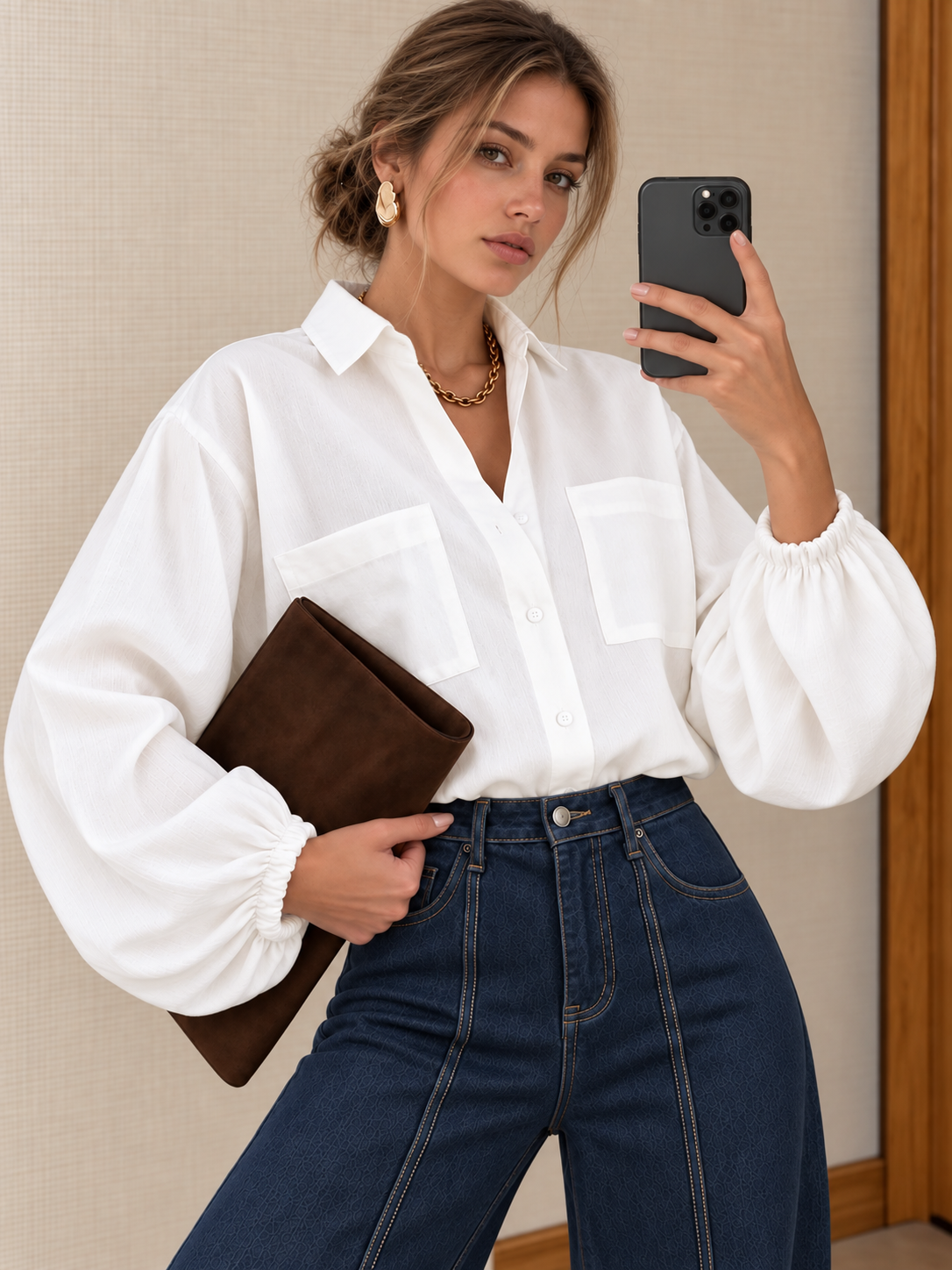 Chemise manches ballon poches doubles