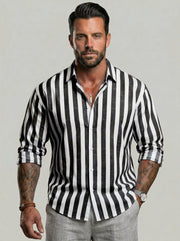 Chemise rayée manches longues noir et blanc — vue portée de face