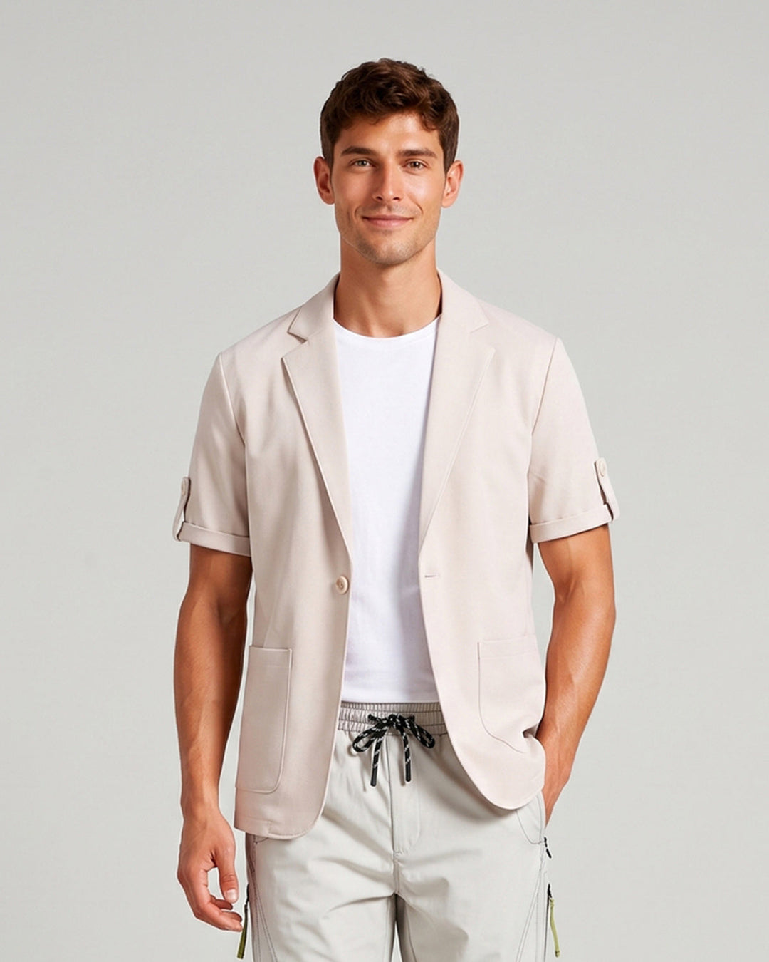 Veste de costume à manches courtes beige — vue de face