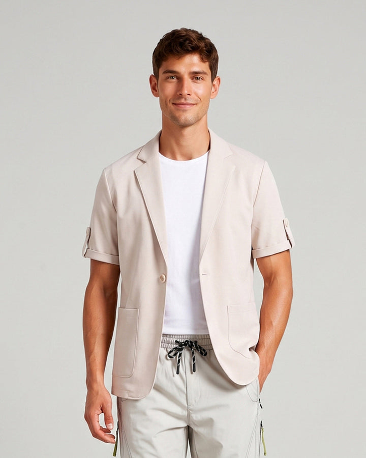 Veste de costume à manches courtes beige — vue de face