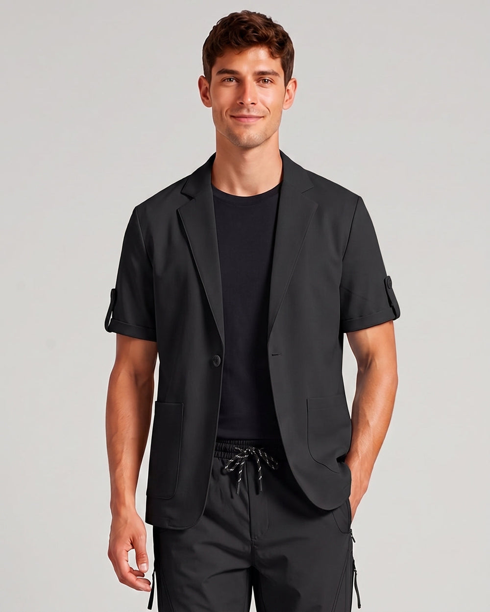 Veste de costume à manches courtes noire — vue de face