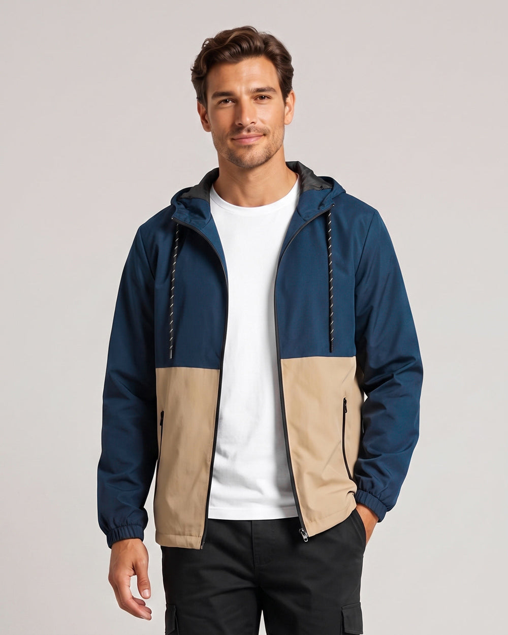 Veste chic décontractée bleue et beige — vue de face