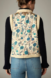 Gilet imprimé à broderies contrastées — vue portée de dos