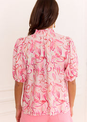 Blouse fleurie rose Lurex doré