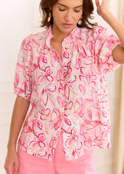 Blouse fleurie rose Lurex doré
