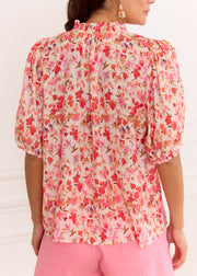 Blouse fleurie rose fluide