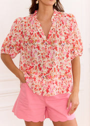 Blouse fleurie rose fluide