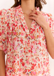 Blouse fleurie rose fluide