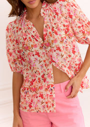 Blouse fleurie rose fluide