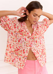 Blouse fleurie rose fluide