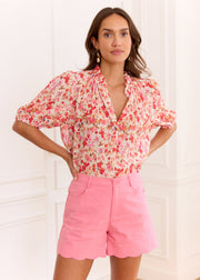 Blouse fleurie rose fluide