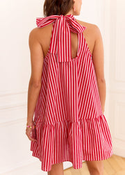 Robe rayée rouge nouée dos