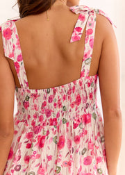 Robe fleurie rose vert nouée épaules