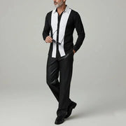 Chemise noire à bande blanche, vue portée en pied