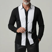Chemise noire à bande blanche, vue portée de face