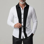 Chemise blanche à bande noire, vue portée de face