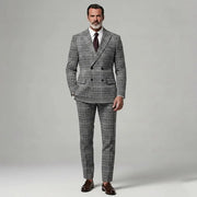 Ensemble blazer carreaux — vue portée de face, mains dans les poches