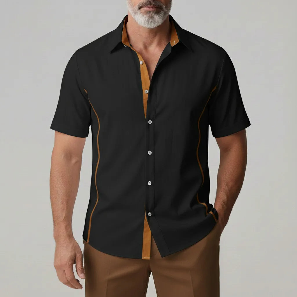 Chemise plastron contrasté noir — vue portée de face
