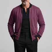 Blouson zippé bordeaux à col court, vue portée de face