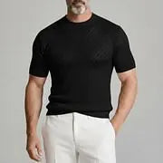 T-shirt maille argyle noir, vue portée de face
