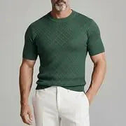 T-shirt maille argyle vert foncé, vue portée de face