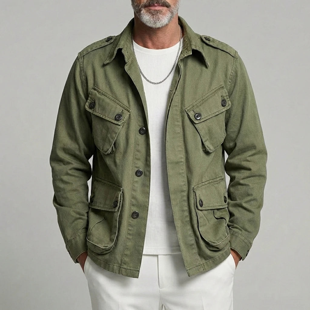 Veste utilitaire vert olive, vue de face