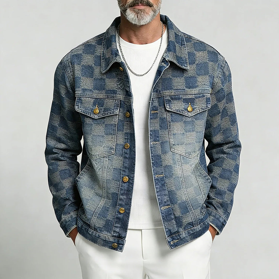 Veste à carreaux bleu délavé, vue de face