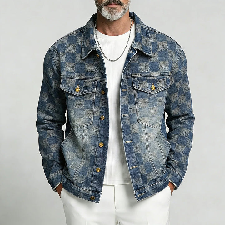 Veste à carreaux bleu délavé, vue de face