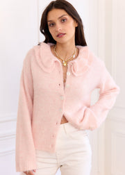 Gilet rose poudre double col Claudine