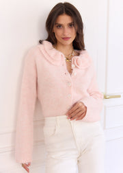 Gilet rose poudre double col Claudine