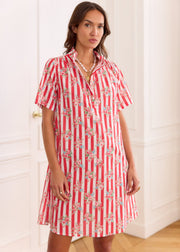 Robe rayée rouge fleurie