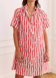 Robe rayée rouge fleurie