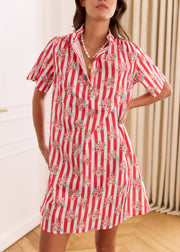 Robe rayée rouge fleurie