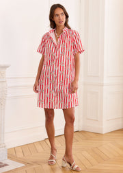 Robe rayée rouge fleurie