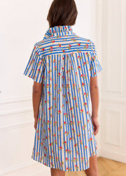 Robe rayée bleue fleurie