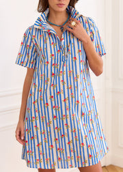 Robe rayée bleue fleurie