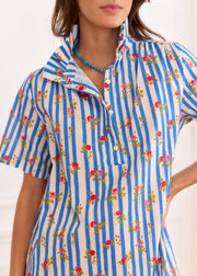 Robe rayée bleue fleurie