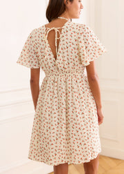 Robe beige fleurie gaze de coton