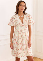Robe beige fleurie gaze de coton