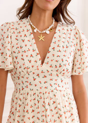 Robe beige fleurie gaze de coton
