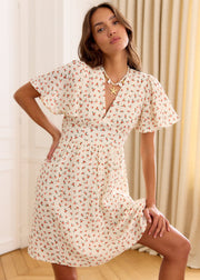 Robe beige fleurie gaze de coton