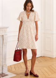 Robe beige fleurie gaze de coton