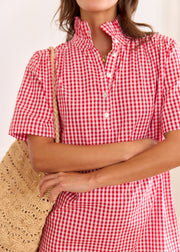 Robe vichy rouge boutons nacre