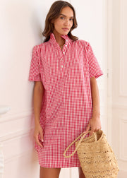 Robe vichy rouge boutons nacre