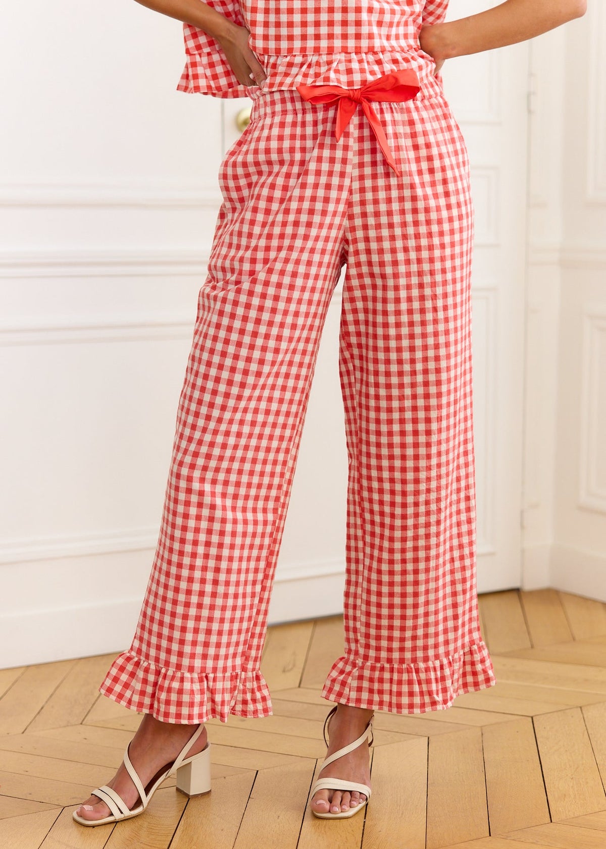 Pantalon vichy corail volanté