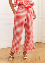 Pantalon vichy corail volanté