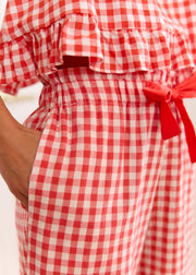 Pantalon vichy corail volanté